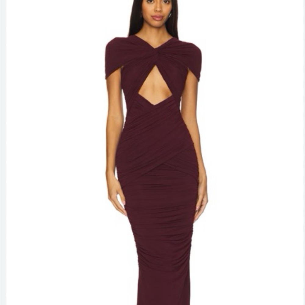 Ronny Kobo Nasha Burgundy Cutout Maxi Dress Mesh Ruched